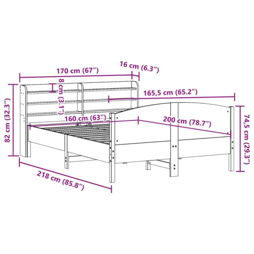 Posteljni okvir brez vzmetnice bel 160x200 cm trdna borovina