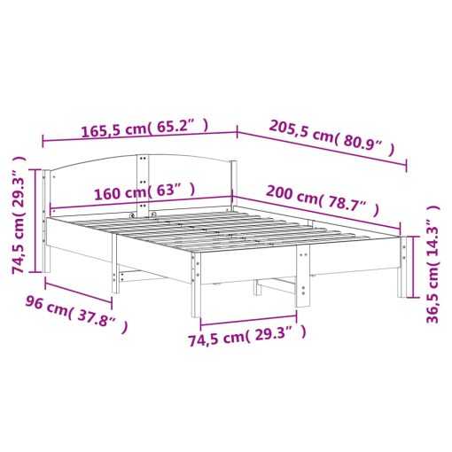 Posteljni okvir brez vzmetnice bel 160x200 cm trdna borovina