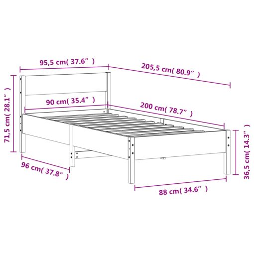 Posteljni okvir brez vzmetnice bel 90x200 cm trdna borovina