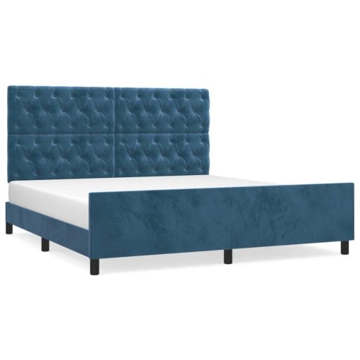 Posteljni okvir brez vzmetnice temno moder 160x200 cm žamet