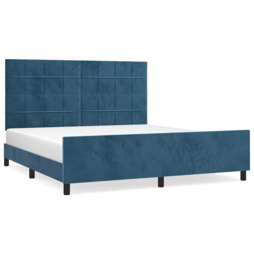 Posteljni okvir brez vzmetnice temno moder 160x200 cm žamet