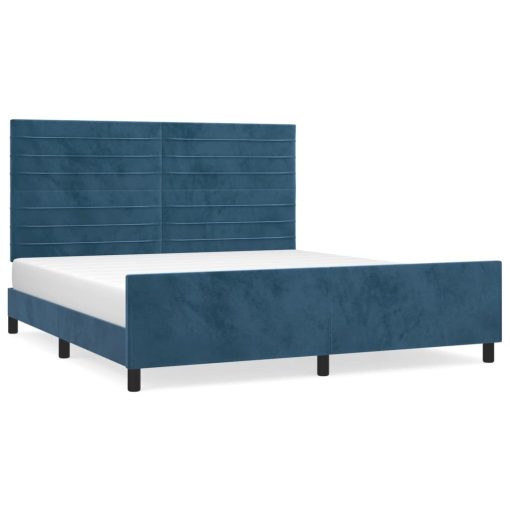 Posteljni okvir brez vzmetnice temno moder 160x200 cm žamet
