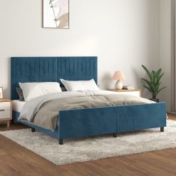 Posteljni okvir brez vzmetnice temno moder 160x200 cm žamet