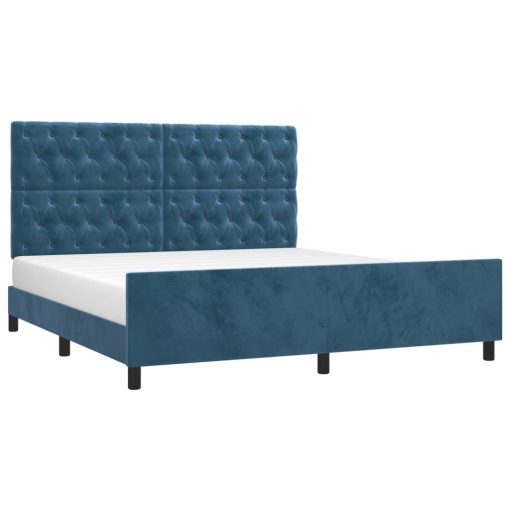 Posteljni okvir brez vzmetnice temno moder 160x200 cm žamet