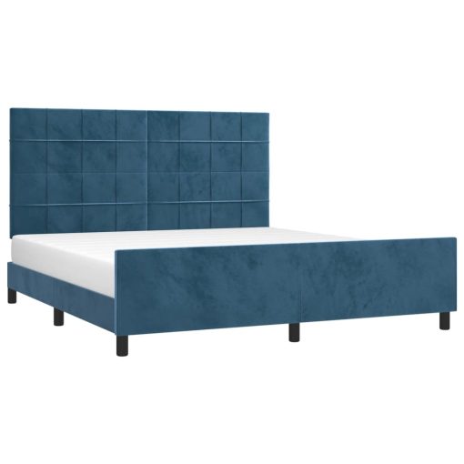 Posteljni okvir brez vzmetnice temno moder 160x200 cm žamet
