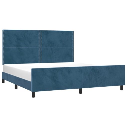 Posteljni okvir brez vzmetnice temno moder 160x200 cm žamet