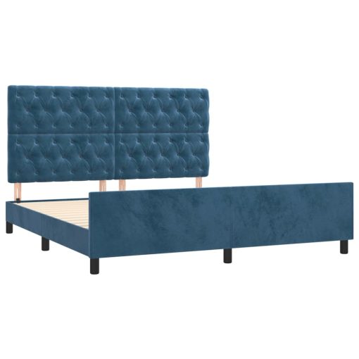 Posteljni okvir brez vzmetnice temno moder 160x200 cm žamet