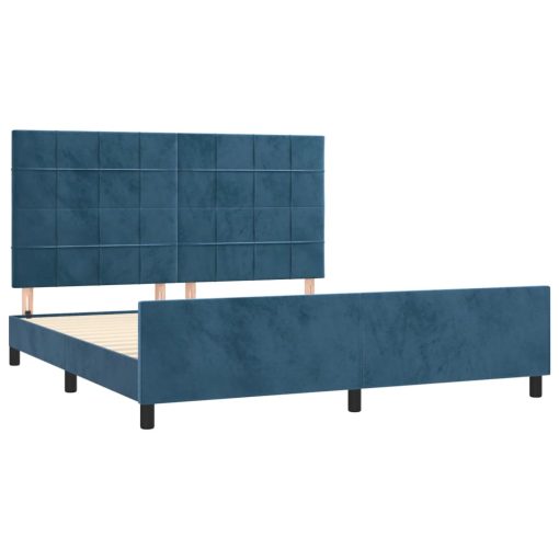 Posteljni okvir brez vzmetnice temno moder 160x200 cm žamet
