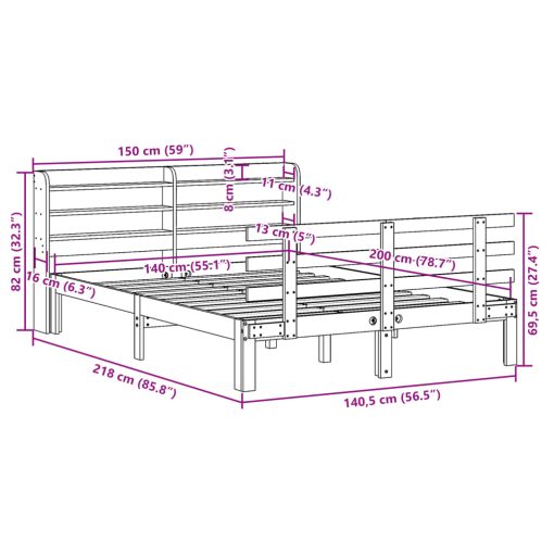 Posteljni okvir z vzglavjem 140x200 cm trdna borovina