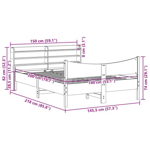 Posteljni okvir z vzglavjem bel 140x200 cm trdna borovina